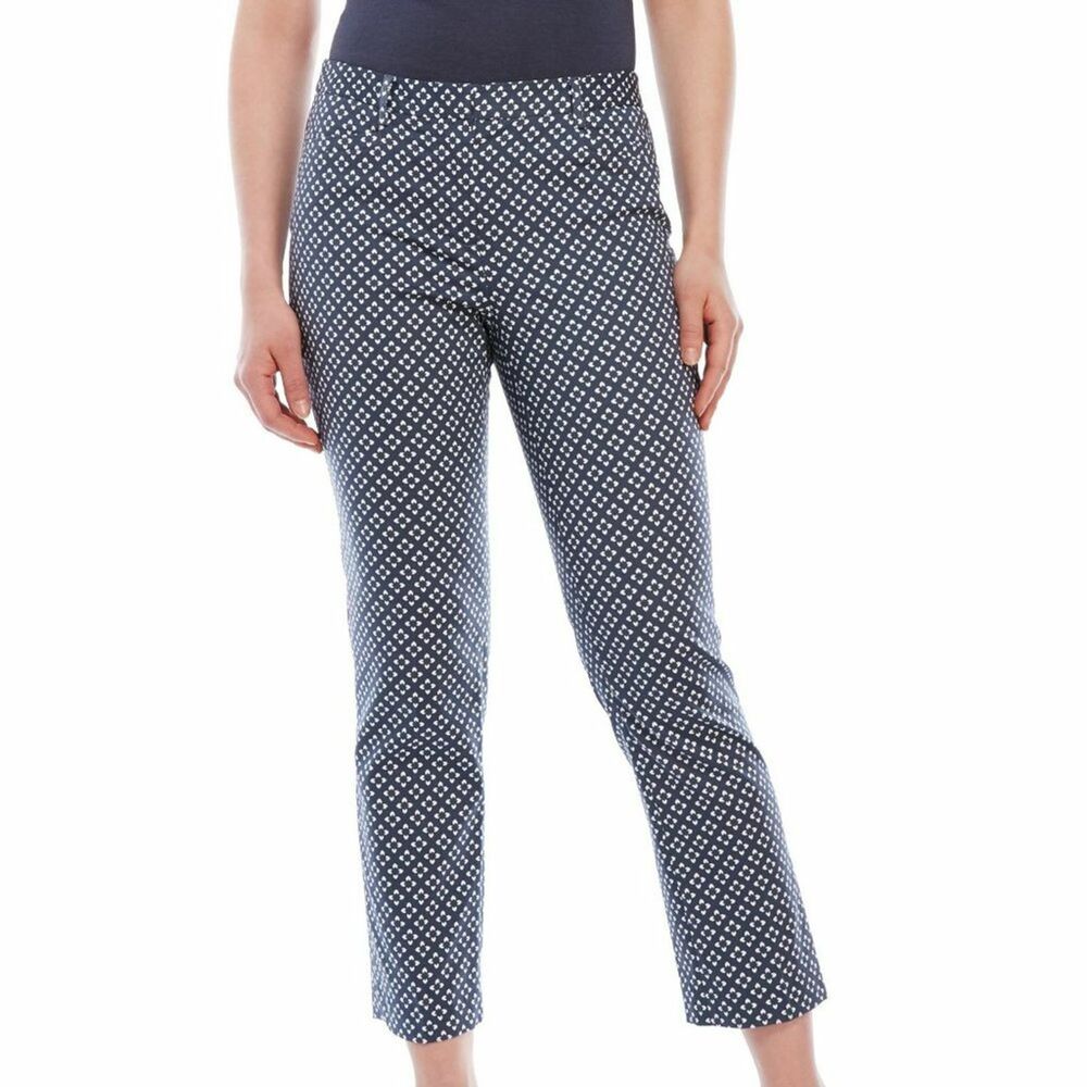 Andrea Jovine Women's Blue/White Geometric Print Capris Flat Front Pants-Size 4